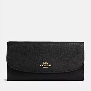 Coach Black Leather Wallet with Gold Logo